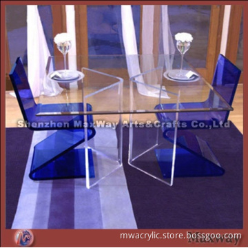 Elegant and modern acrylic dining blue chair and clear table